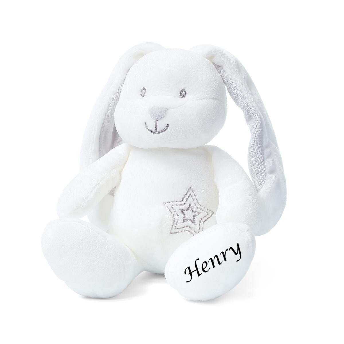 Weihnachtsgeschenk, Taufgeschenk Personalisierter Baby Hase Kuscheltier Spielfigur mit Rassel oder Ohne