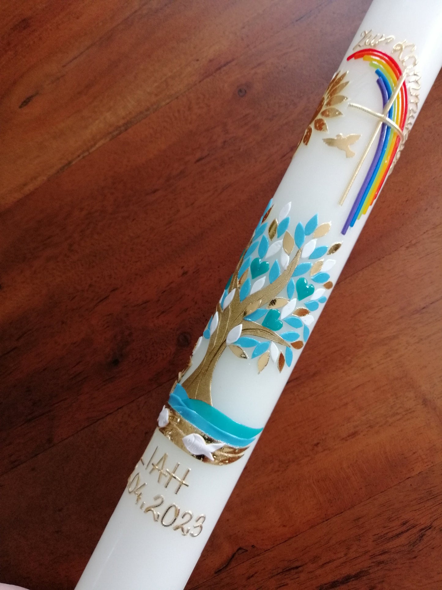 Kommunionkerze "Du gehst mit" Taufkerze Mädchen Junge Lebensbaum