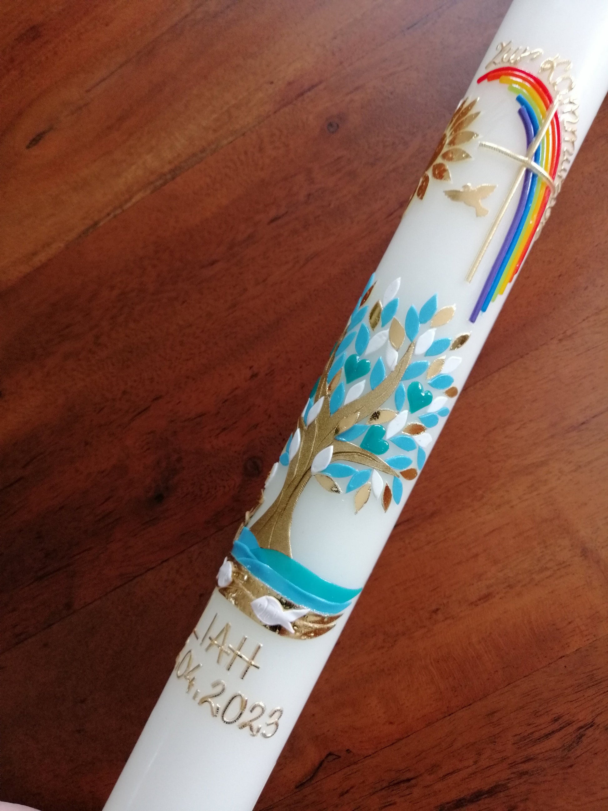 Kommunionkerze "Du gehst mit" Taufkerze Mädchen Junge Lebensbaum