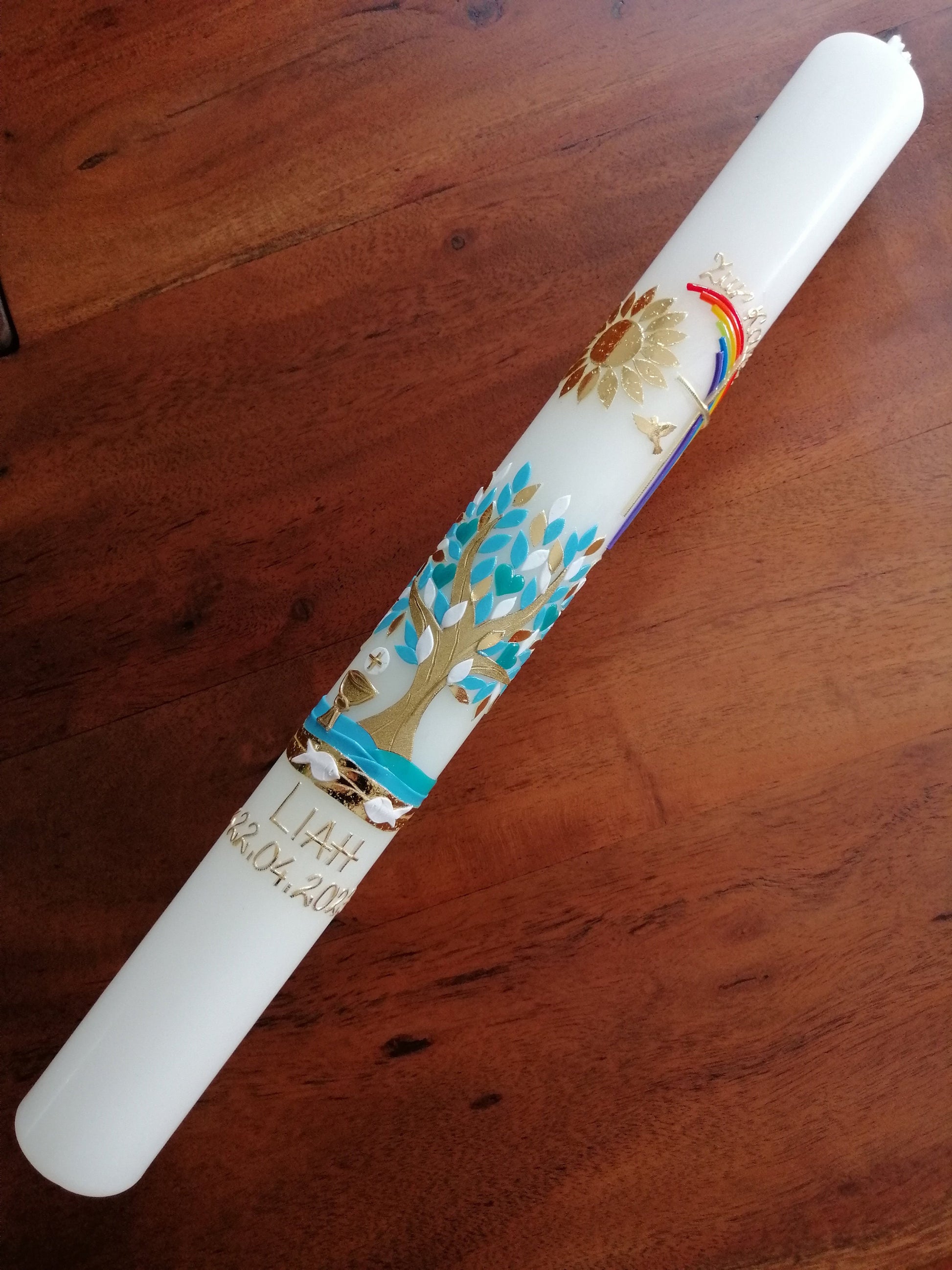 Kommunionkerze "Du gehst mit" Taufkerze Mädchen Junge Lebensbaum