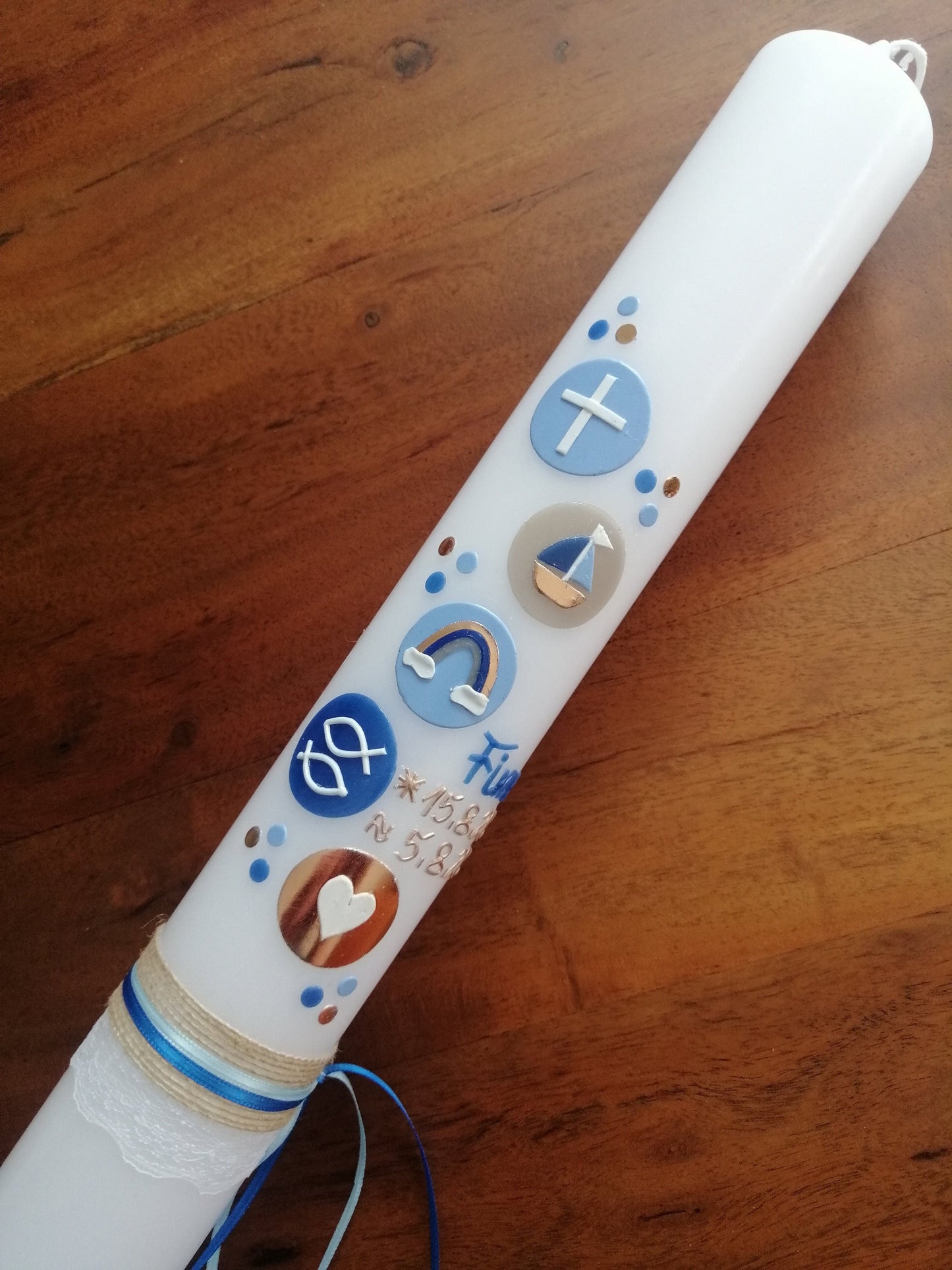 Taufkerze Mädchen Kreise mit Symbolen