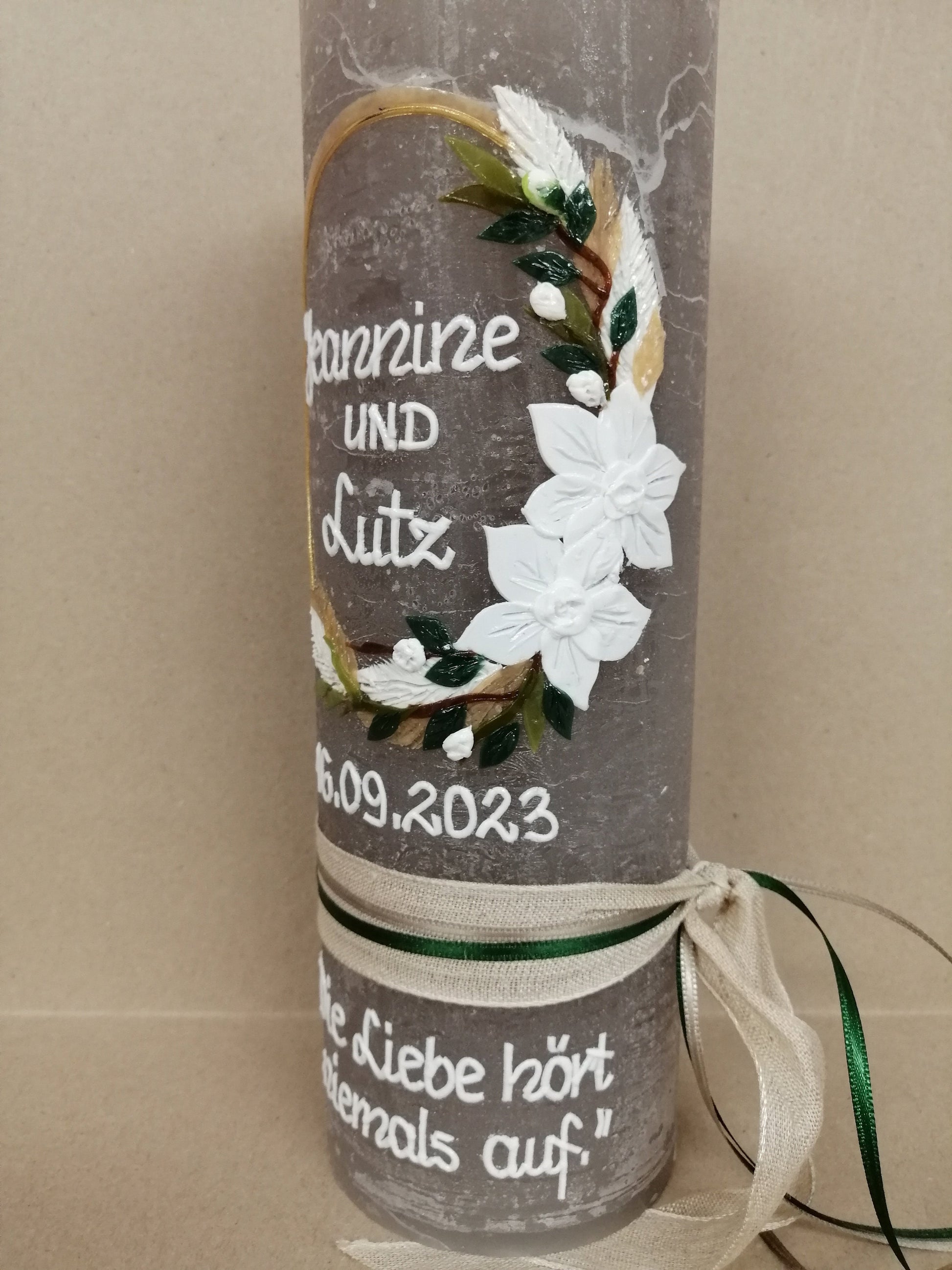 Hochzeitskerze RUSTICA, VINTAGE-Look, SHABBY, Rustikal, Hochzeitkerze, Brautkerze Flora, inkl Wachsbeschriftung