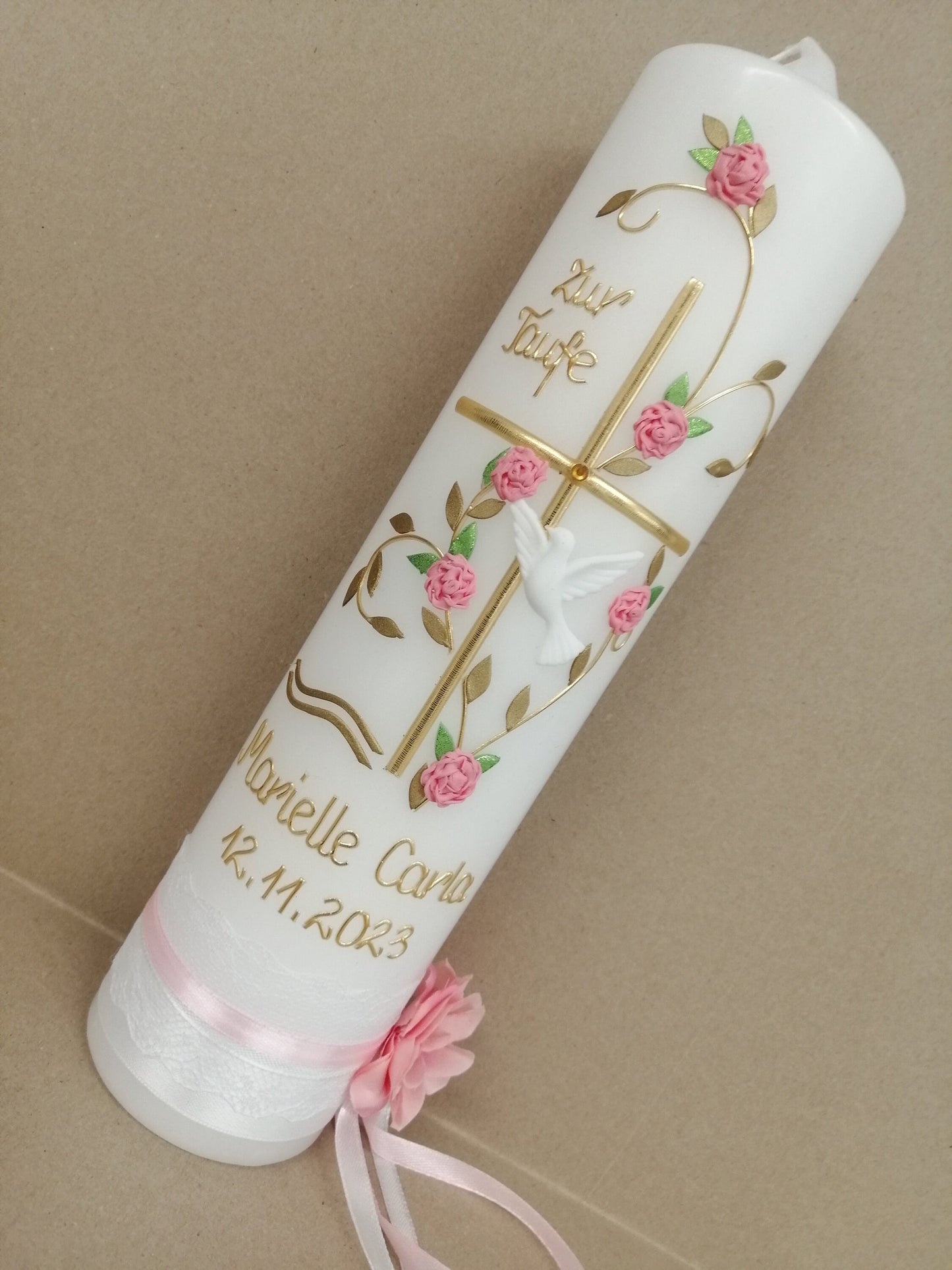 Taufkerze Mädchen rosa Kommunionkerze