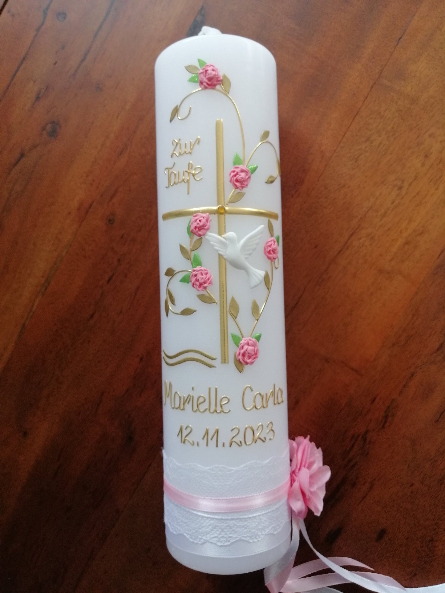 Taufkerze Mädchen rosa Kommunionkerze