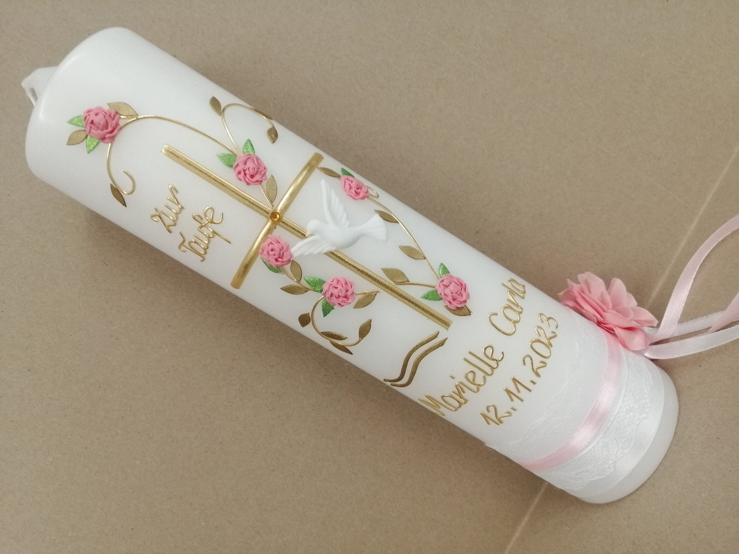 Taufkerze Mädchen rosa Kommunionkerze