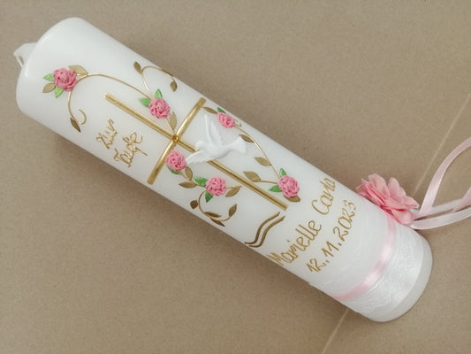 Taufkerze Mädchen rosa Kommunionkerze