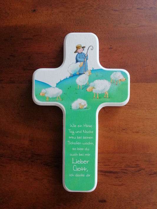 KINDERHOLZKREUZ, Kreuz Holz - GUTER HIRTE 11x18 cm