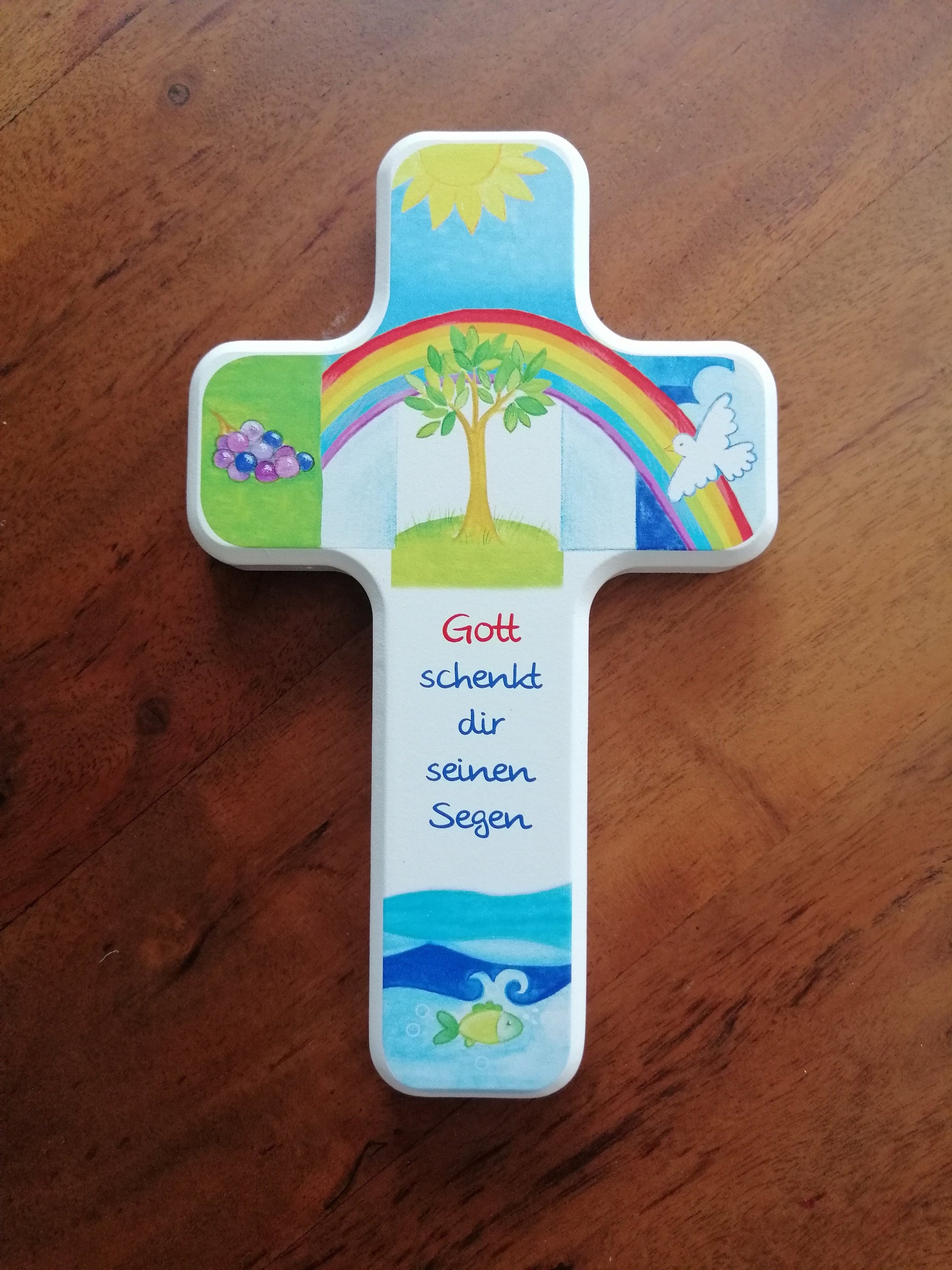 Kinderholzkreuz, Kreuz Holz, Taufe Geschenke - "Gott schenkt dir" 11x18 cm