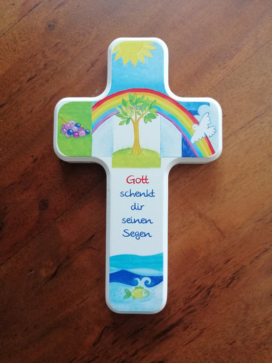 Kinderholzkreuz, Kreuz Holz, Taufe Geschenke - "Gott schenkt dir" 11x18 cm