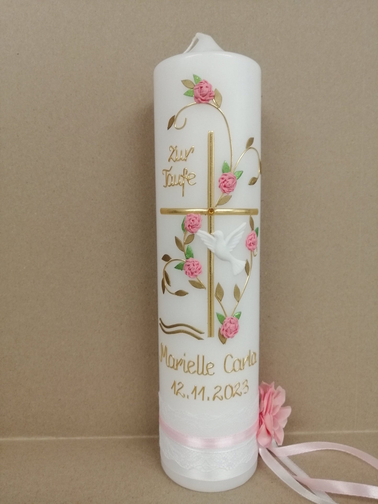 Taufkerze Mädchen rosa Kommunionkerze