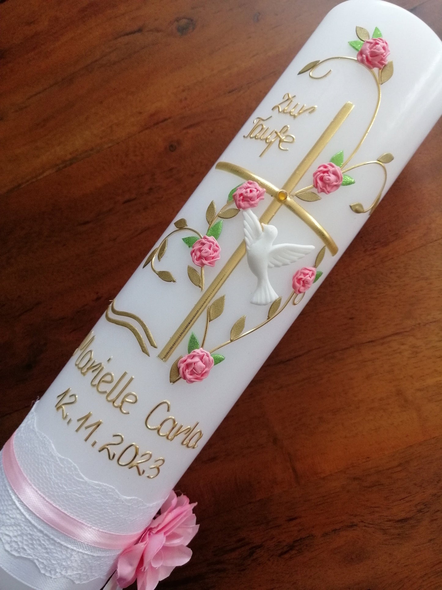 Taufkerze Mädchen rosa Kommunionkerze
