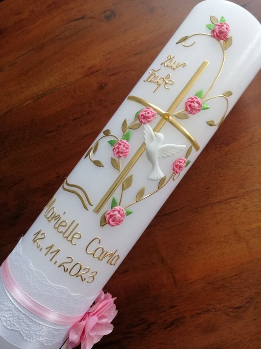 Taufkerze Mädchen rosa Kommunionkerze