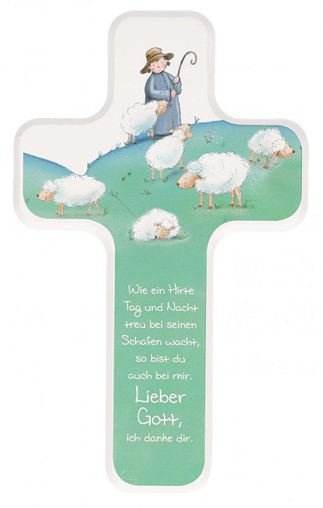 KINDERHOLZKREUZ, Kreuz Holz - GUTER HIRTE 11x18 cm