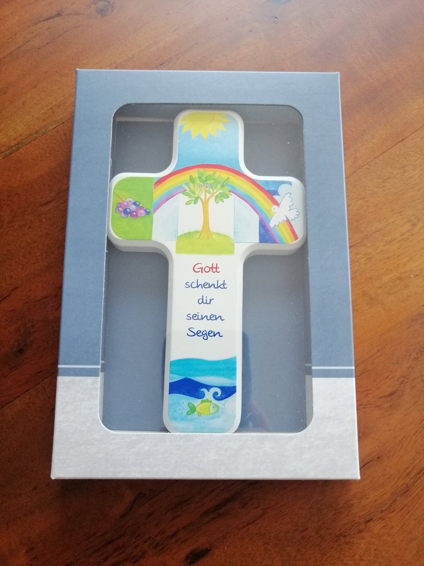 Kinderholzkreuz, Kreuz Holz, Taufe Geschenke - "Gott schenkt dir" 11x18 cm
