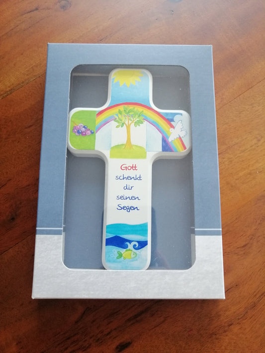 Kinderholzkreuz, Kreuz Holz, Taufe Geschenke - "Gott schenkt dir" 11x18 cm
