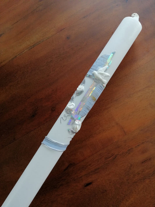 Kommunionkerze, Taufkerze Jungen (inkl. Beschriftung + Aufbewahrungskarton)