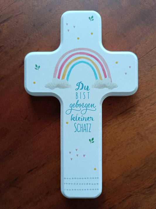 Kinderholzkreuz, Kreuz Holz, Taufe Geschenke - Du bist geborgen Kleiner SCHATZ