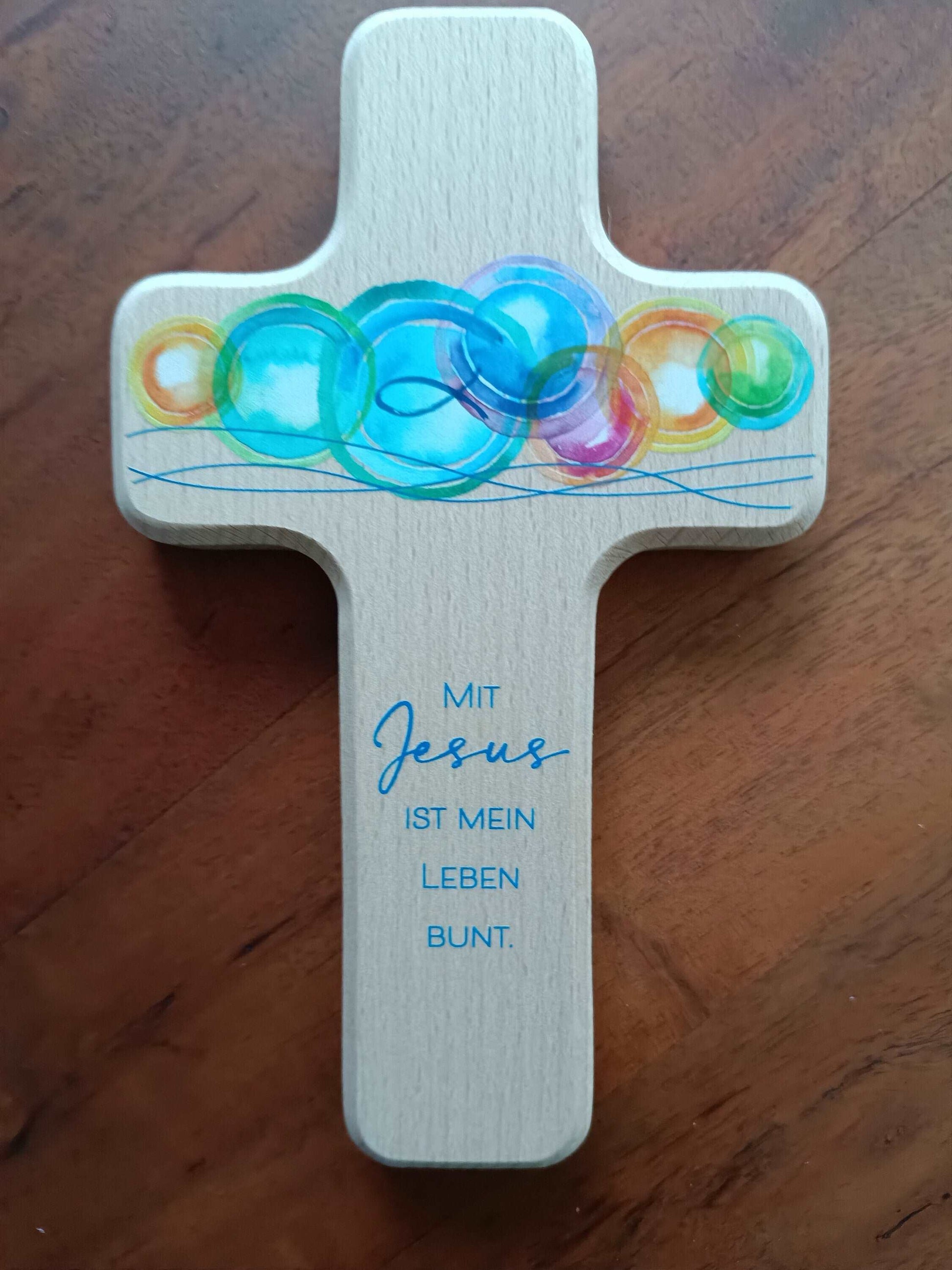 Kinderholzkreuz, Kreuz Holz, Taufe Geschenke - mit Jesus ist mein Leben bunt