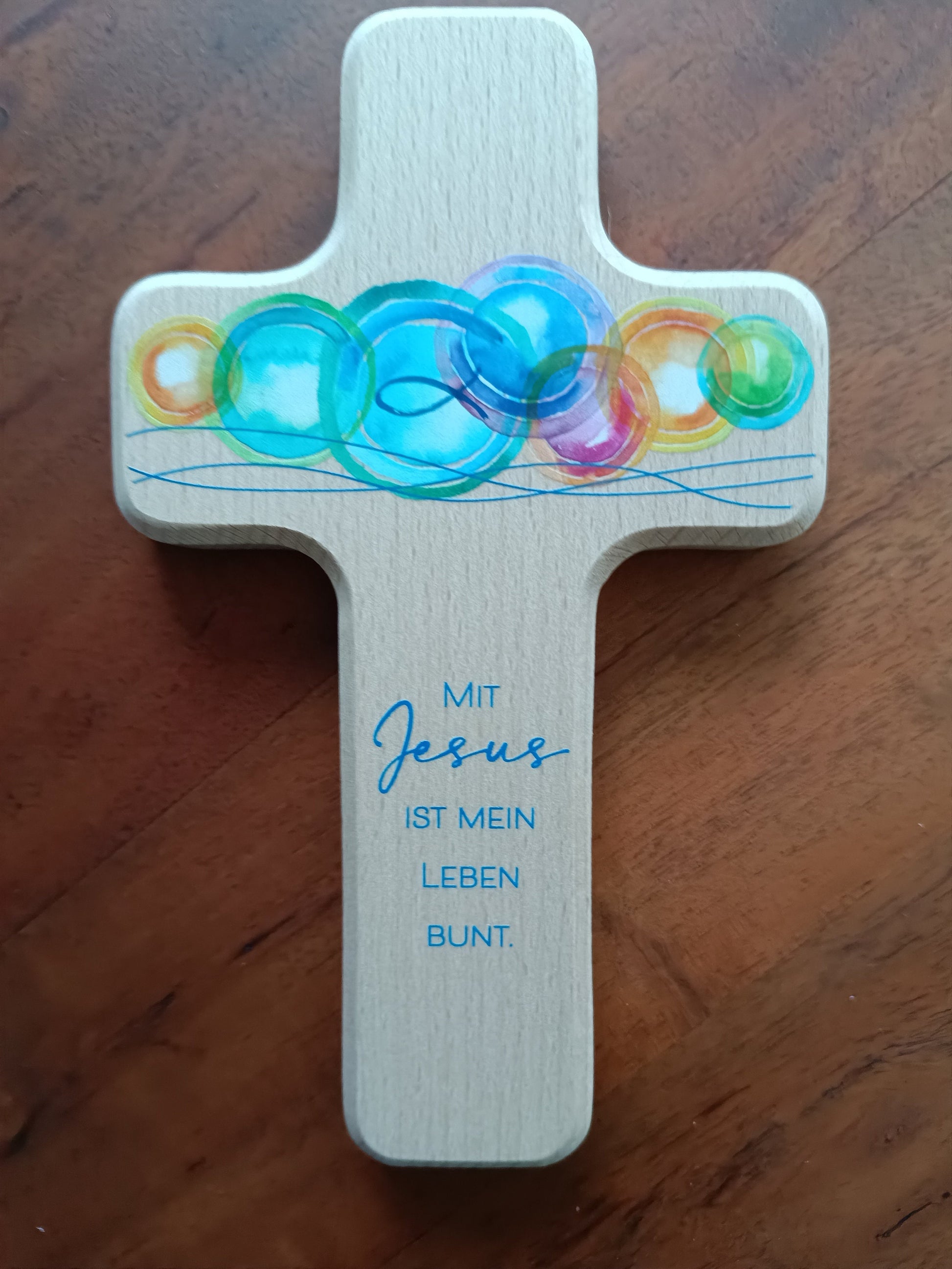 Kinderholzkreuz, Kreuz Holz, Taufe Geschenke - mit Jesus ist mein Leben bunt