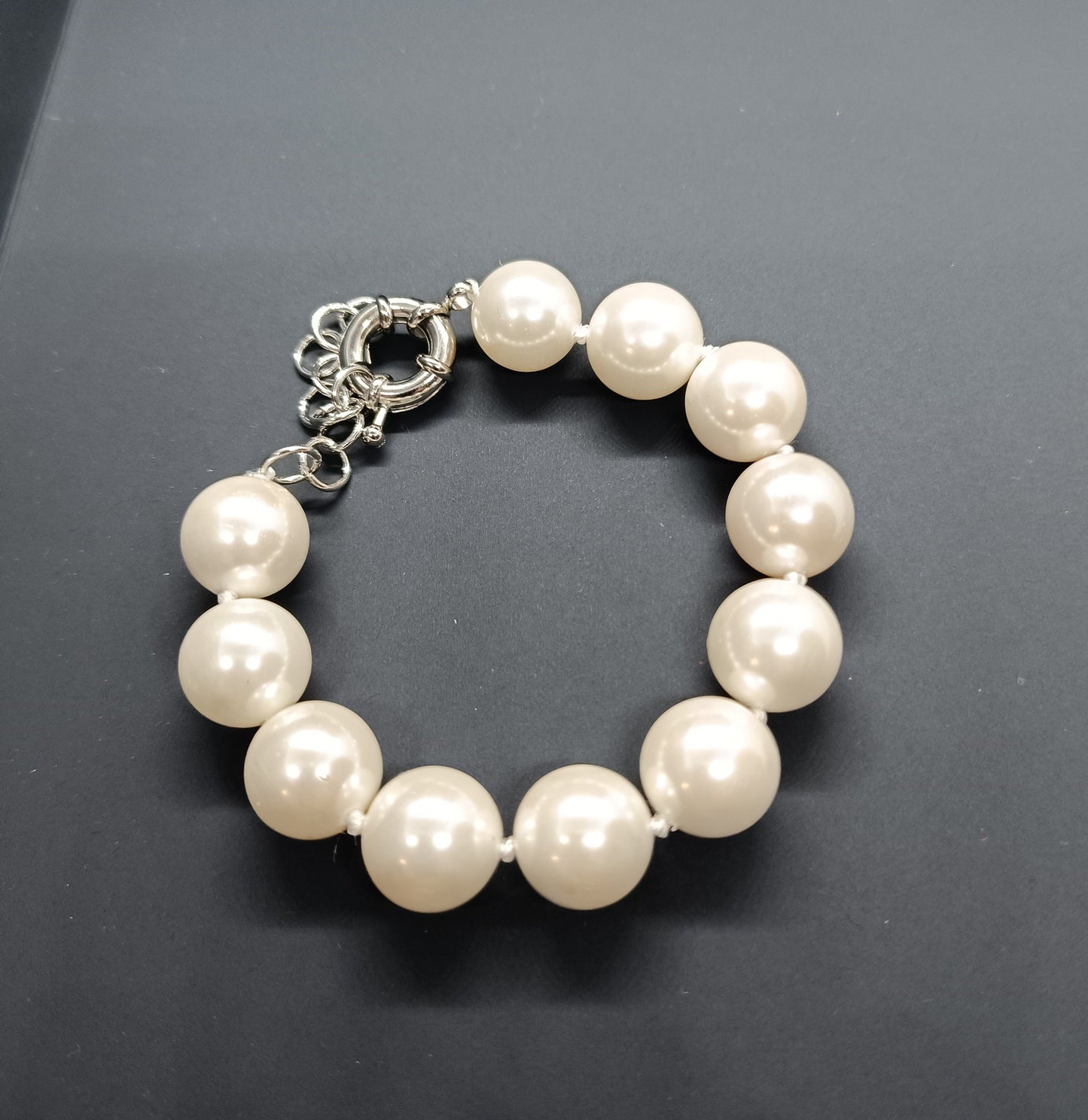 Armband aus Mallorca-Perlen 14mm, SEASHELL Pearl, Geschenk Schmuck, Taufe, Kommunion, Hochzeit
