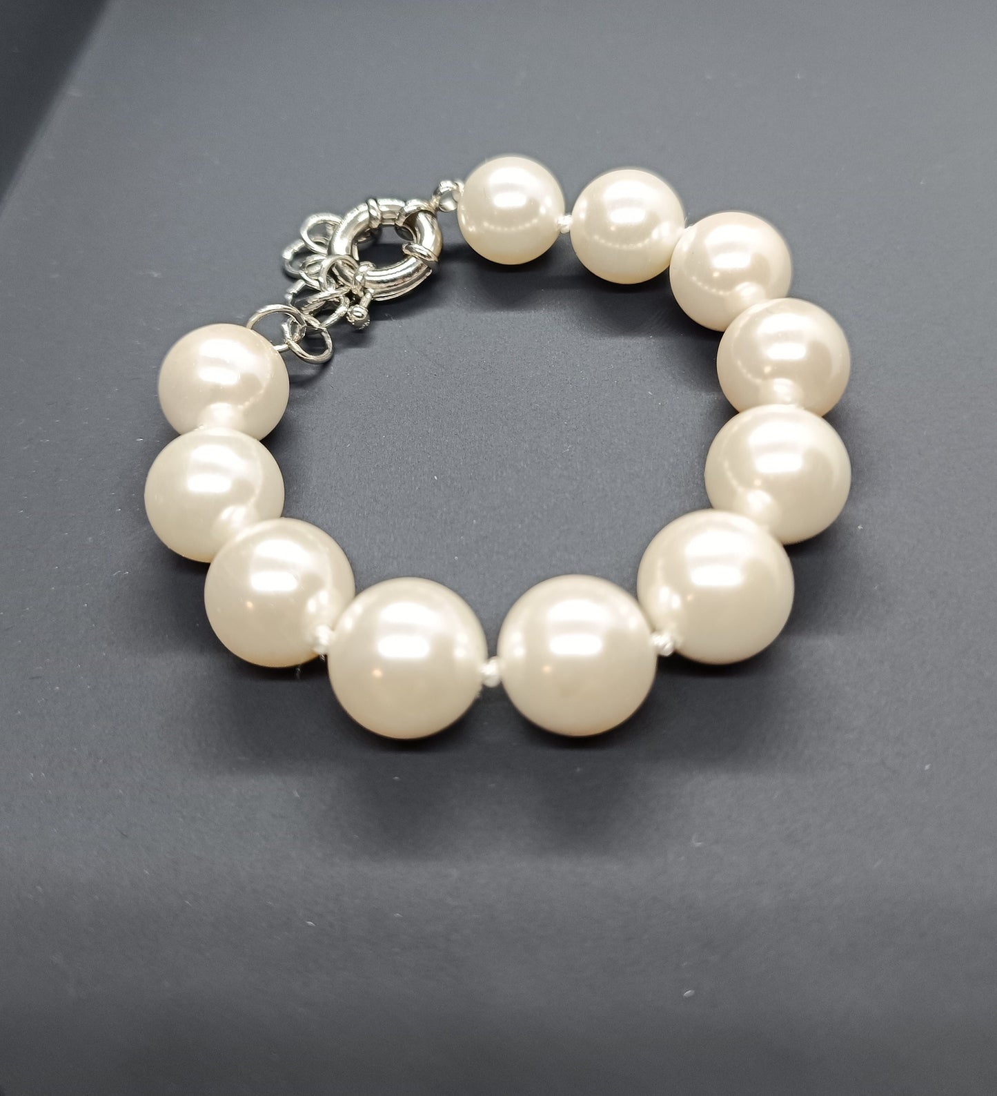 Armband aus Mallorca-Perlen 14mm, SEASHELL Pearl, Geschenk Schmuck, Taufe, Kommunion, Hochzeit