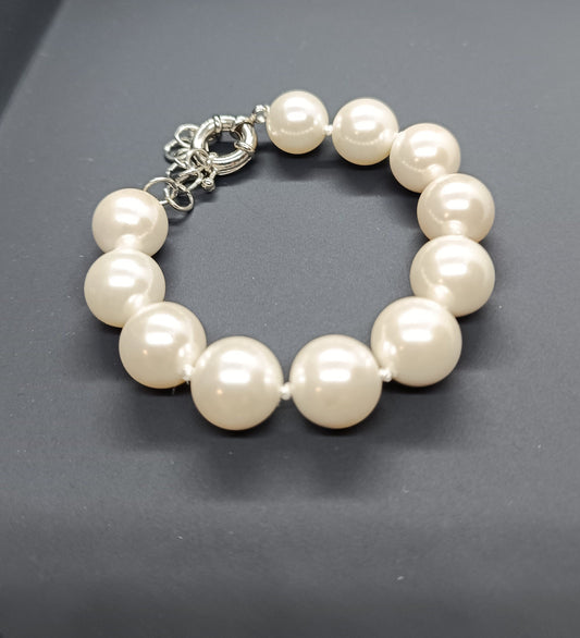 Armband aus Mallorca-Perlen 14mm, SEASHELL Pearl, Geschenk Schmuck, Taufe, Kommunion, Hochzeit