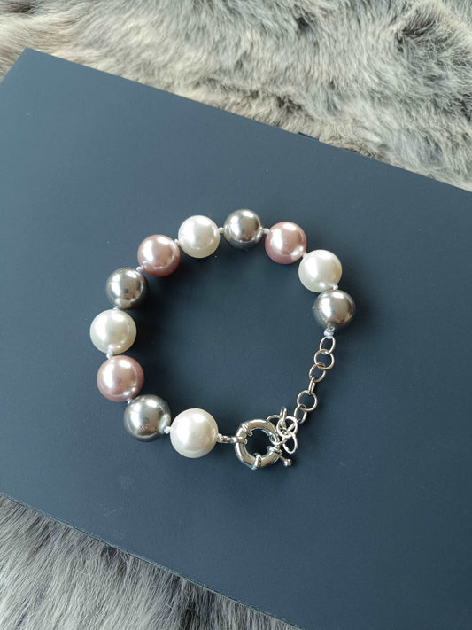 Armband aus Mallorca-Perlen 14mm, SEASHELL Pearl, Geschenk Schmuck, Taufe, Kommunion, Hochzeit