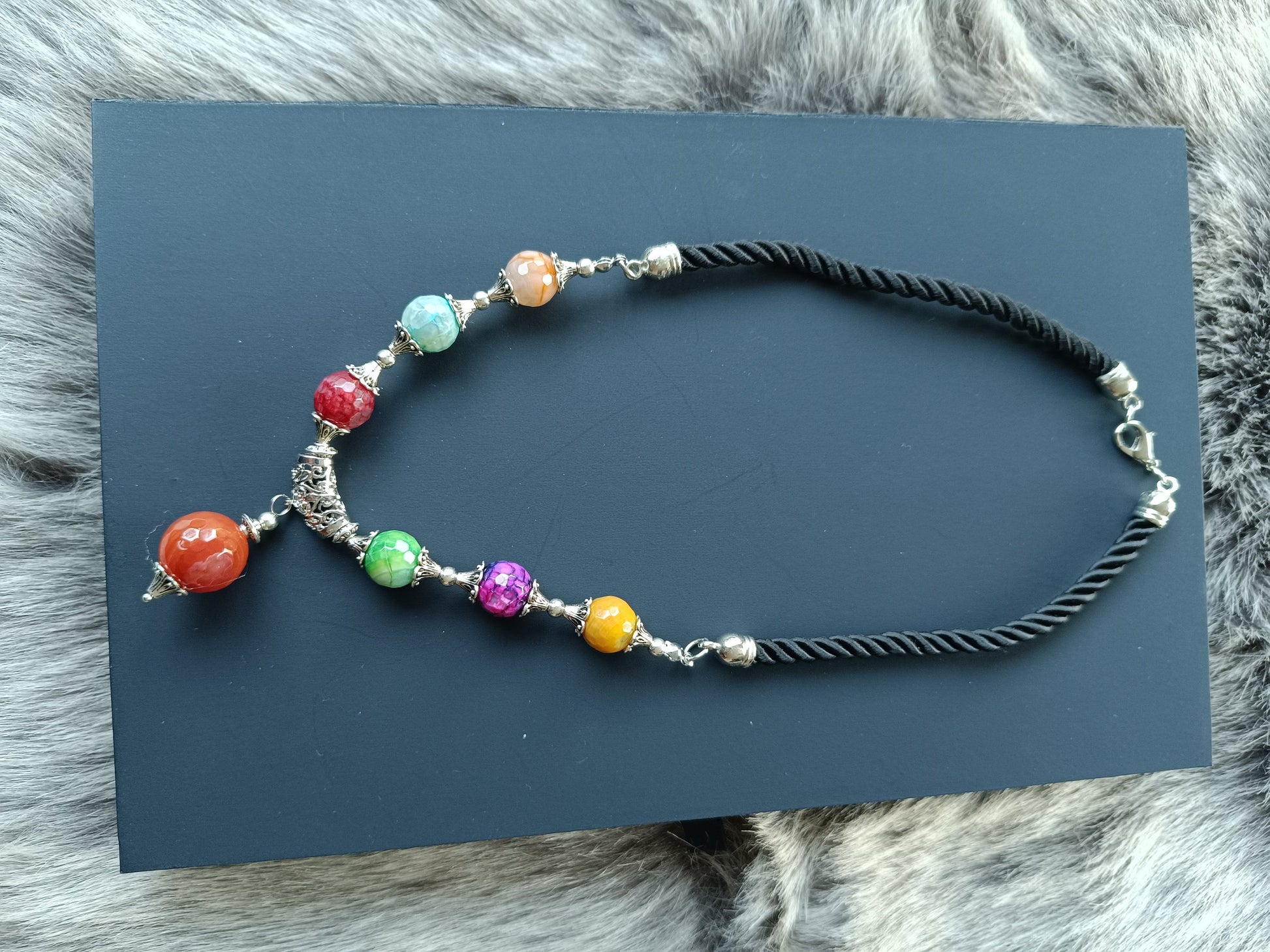 Gemischte Achat-Halskette, Geschenk, Schmuck, Taufe, Kommunion, Hochzeit