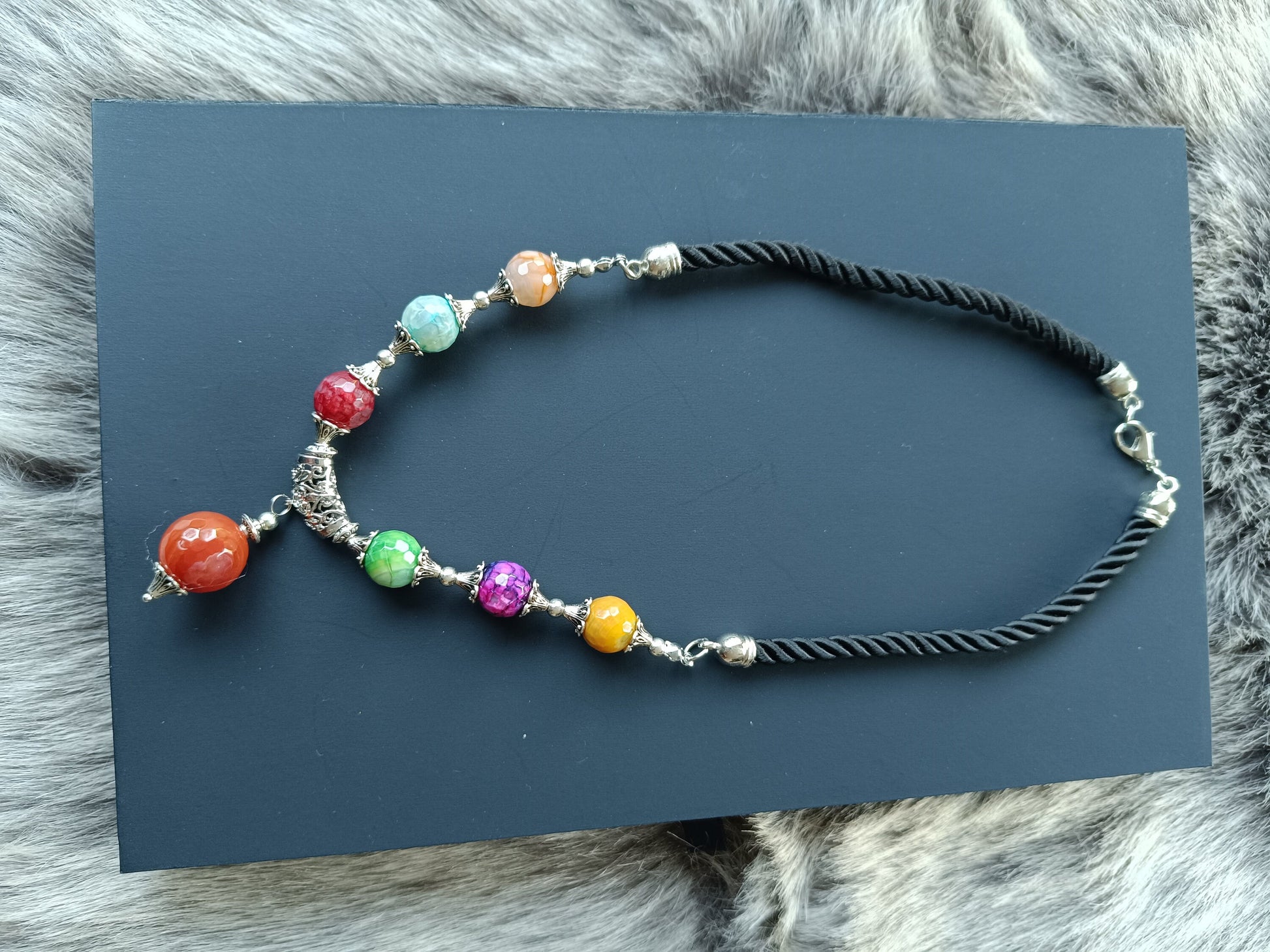 Gemischte Achat-Halskette, Geschenk, Schmuck, Taufe, Kommunion, Hochzeit