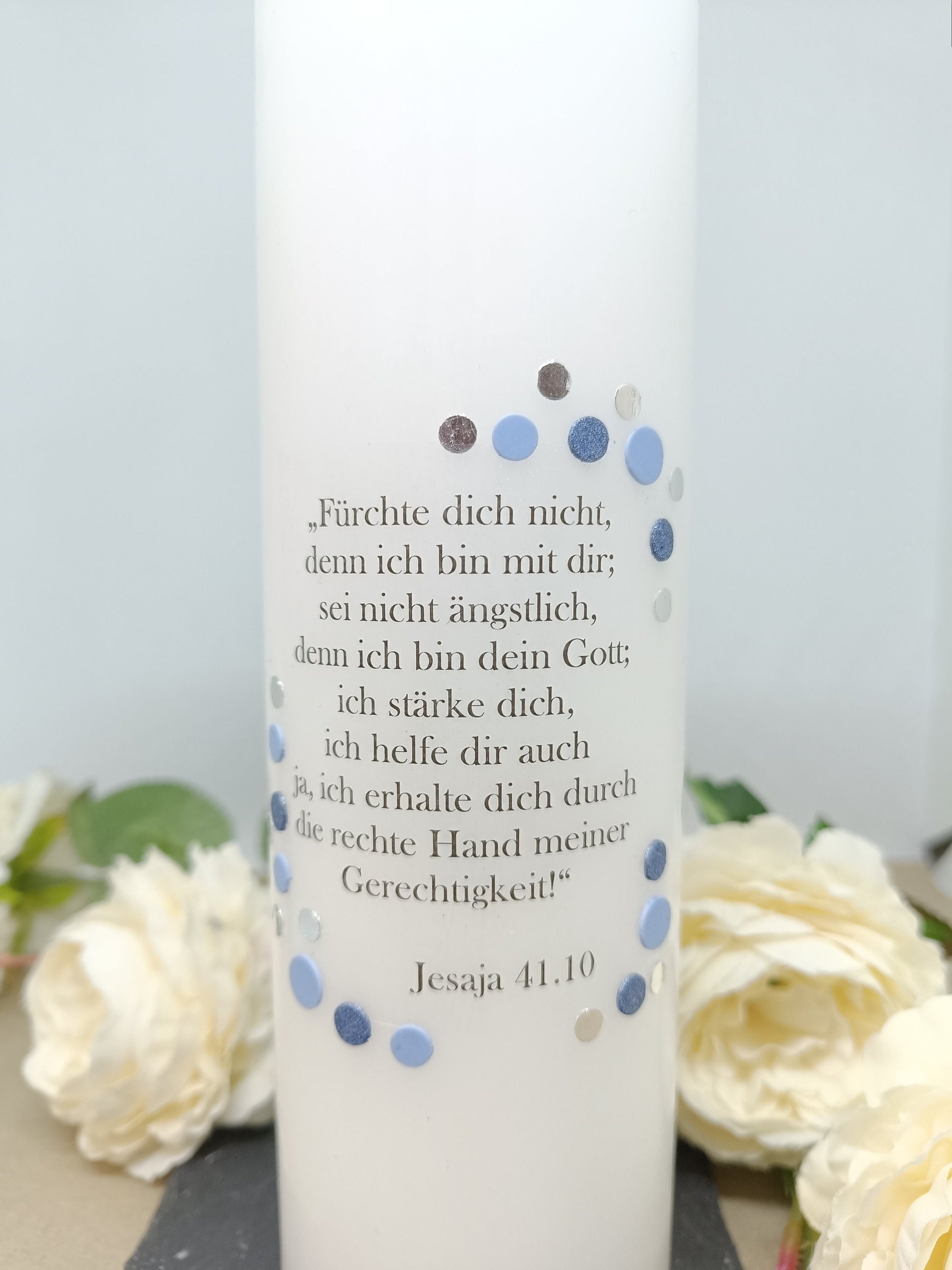 Taufkerze Junge bubble Fisch inkl. Taufspruch, made in germany