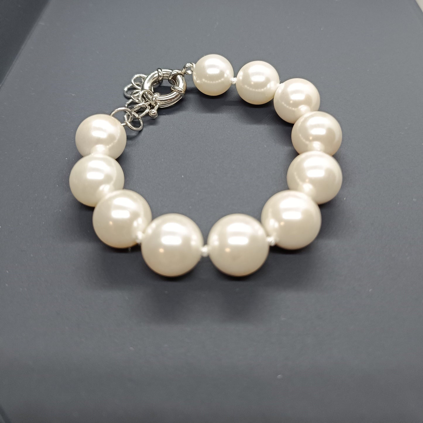 Armband aus Mallorca-Perlen 14mm, SEASHELL Pearl, Geschenk Schmuck, Taufe, Kommunion, Hochzeit