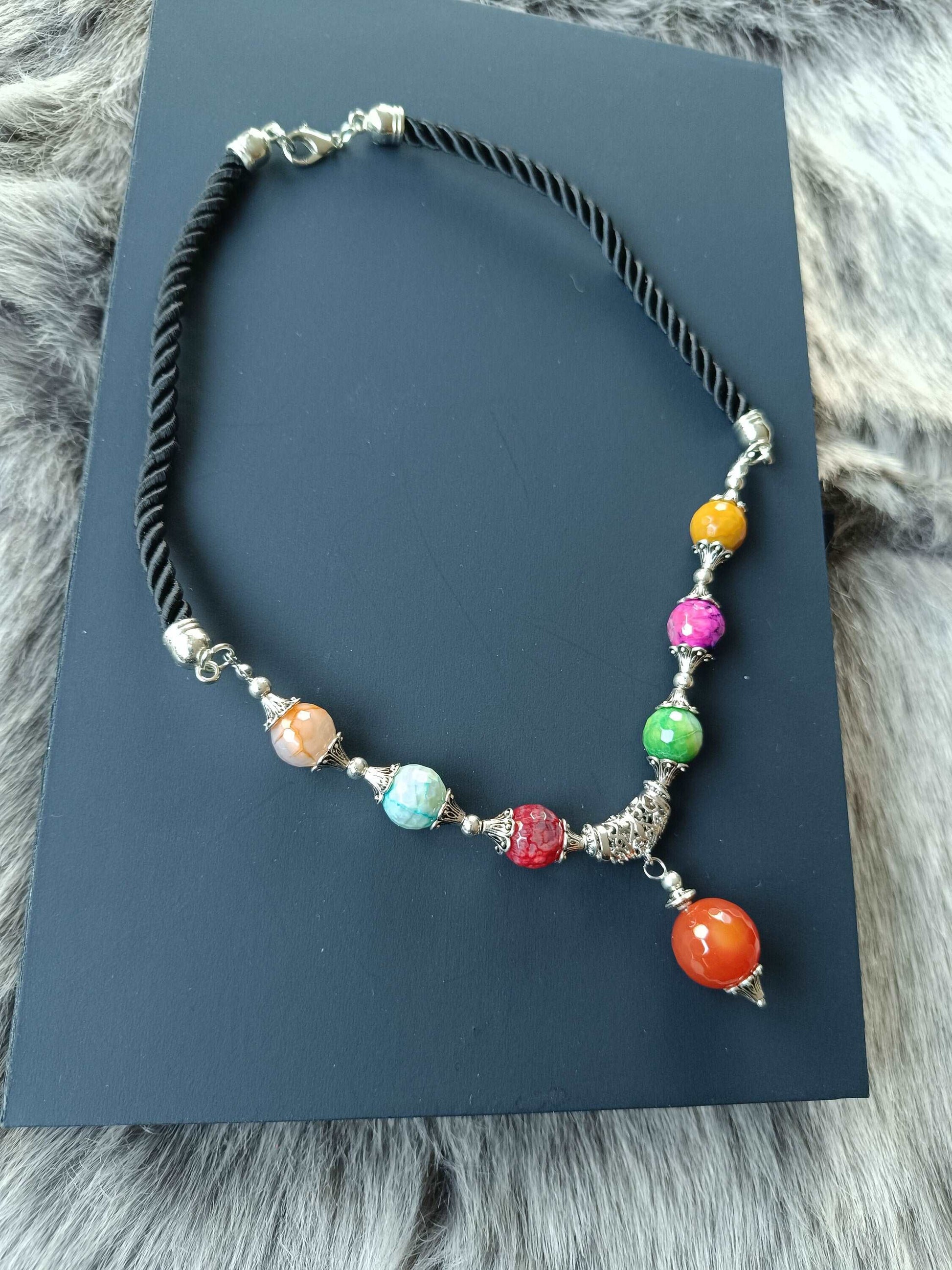 Gemischte Achat-Halskette, Geschenk, Schmuck, Taufe, Kommunion, Hochzeit