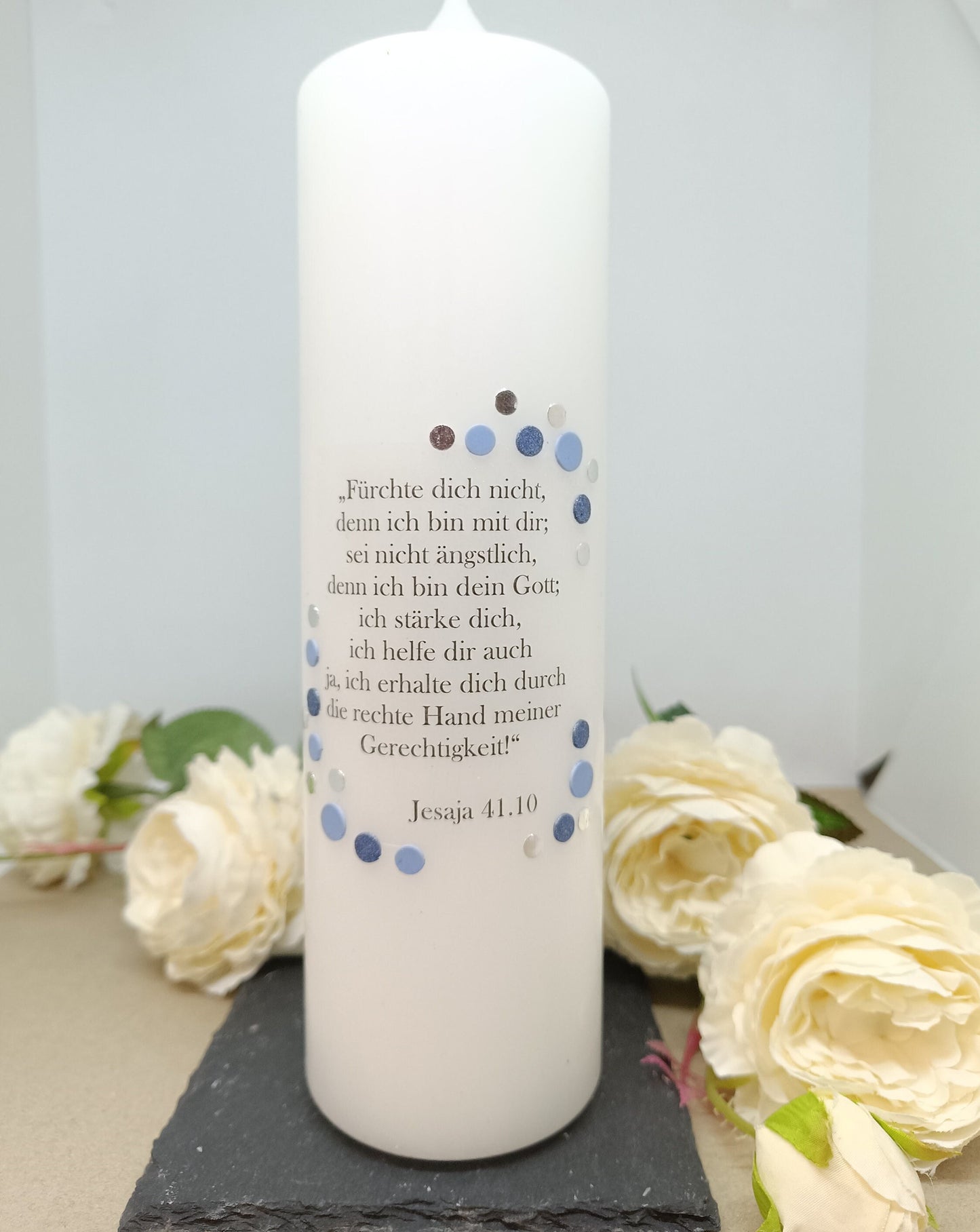 Taufkerze Junge bubble Fisch inkl. Taufspruch, made in germany