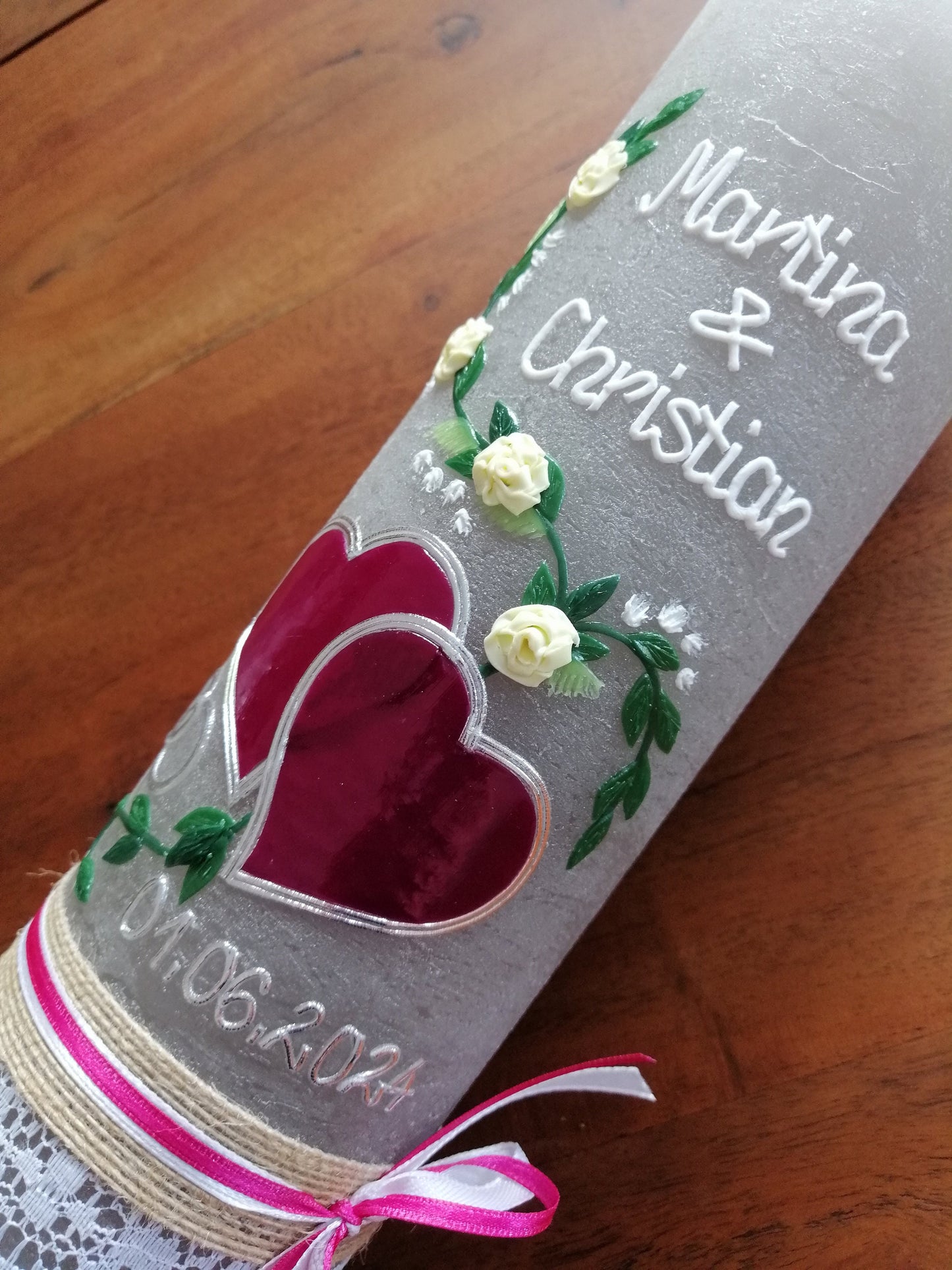Hochzeitskerze Rustikal Rustica, Hochzeitkerze, Brautkerze, Wedding candle, Liebende Herzen, inkl Wachsbeschriftung
