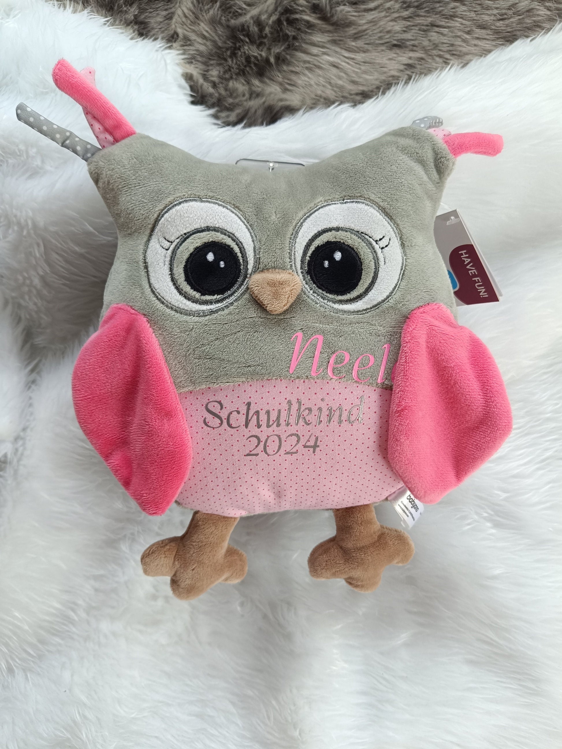 Schulkind, Kuscheltier Baby EULE SOFIA, personalisiert mit Namen