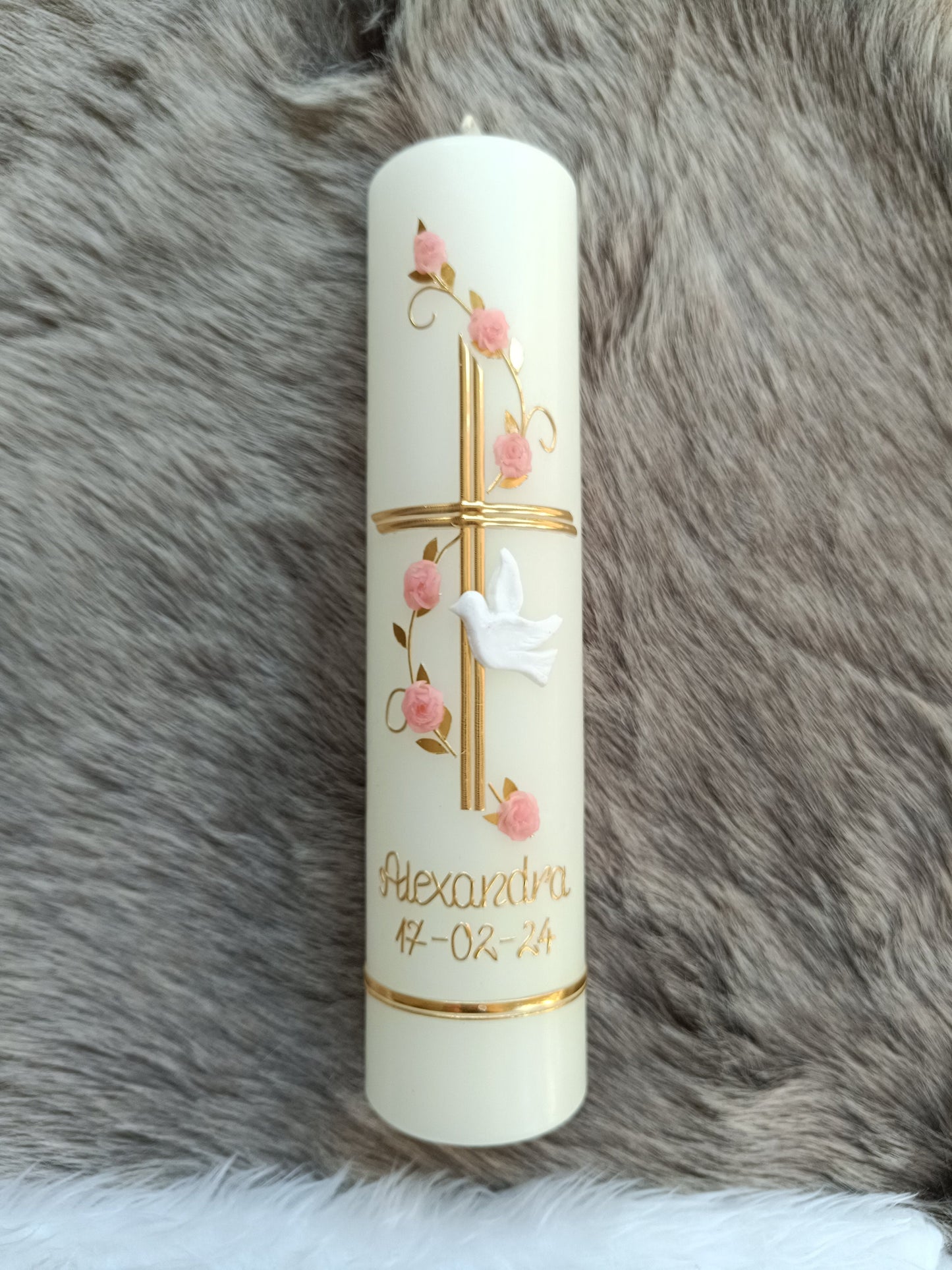 Taufkerz, Kreuz, Mädchen, Junge, Kerze, Taufe, Handarbeit - keine Folie - inkl. Wachsbeschriftung