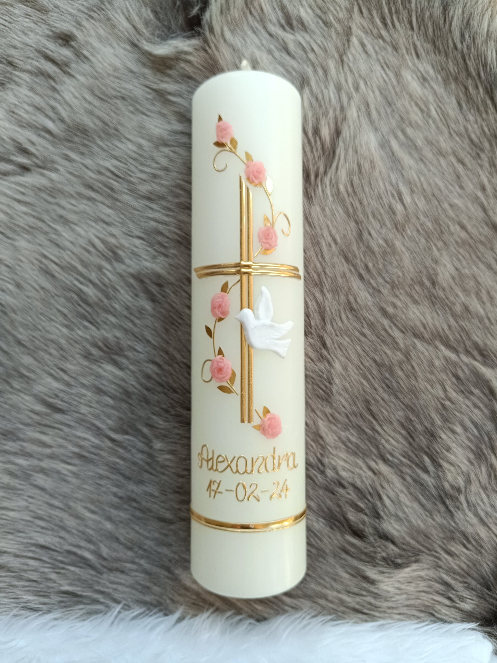 Taufkerz, Kreuz, Mädchen, Junge, Kerze, Taufe, Handarbeit - keine Folie - inkl. Wachsbeschriftung