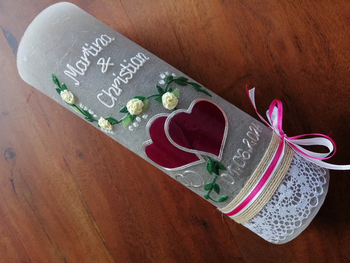 Hochzeitskerze Rustikal Rustica, Hochzeitkerze, Brautkerze, Wedding candle, Liebende Herzen, inkl Wachsbeschriftung