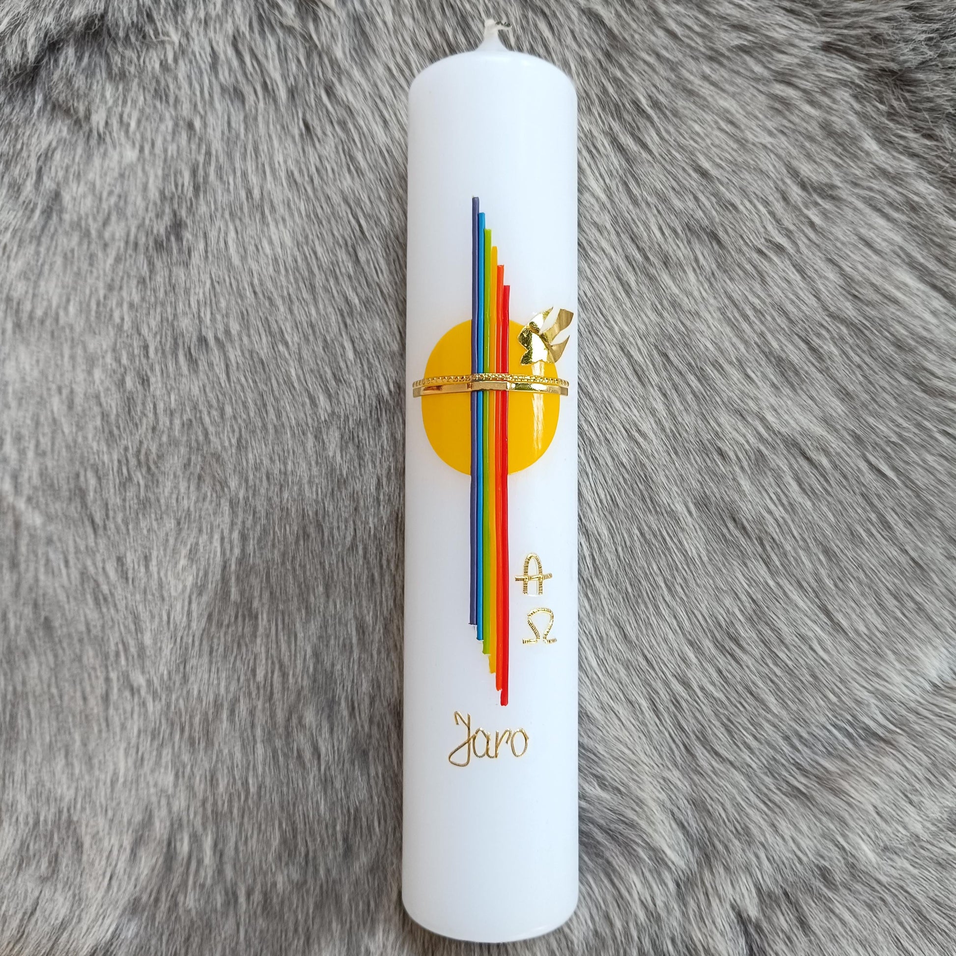 Taufkerze Regenbogen