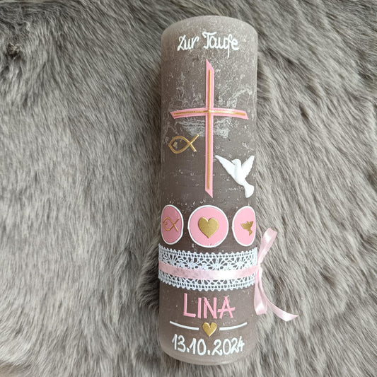 RUSTIKA Taufkerze, Kreuz, Mädchen, Junge, Kerze, Taufe, keine Folie, inkl Wachsbeschriftung