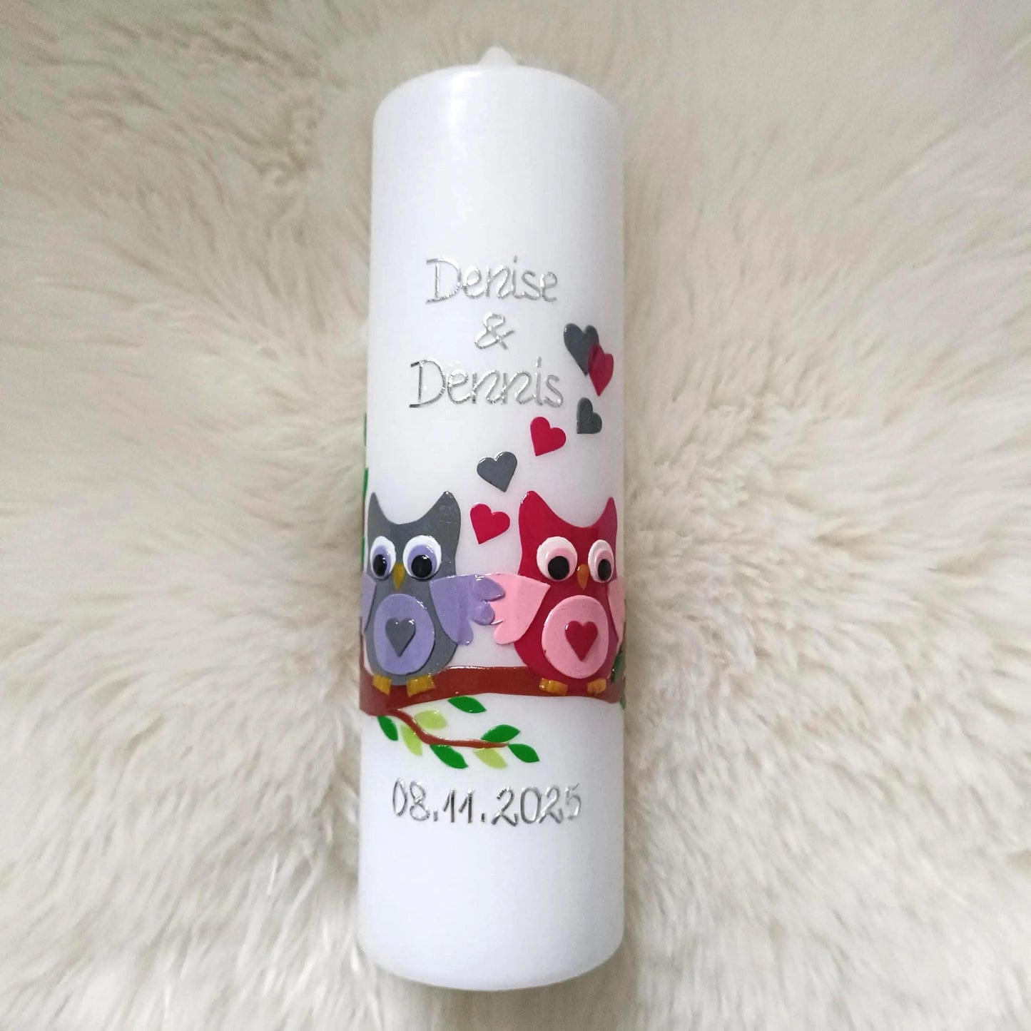 Hochzeitskerze Eulen, inkl. Beschriftung