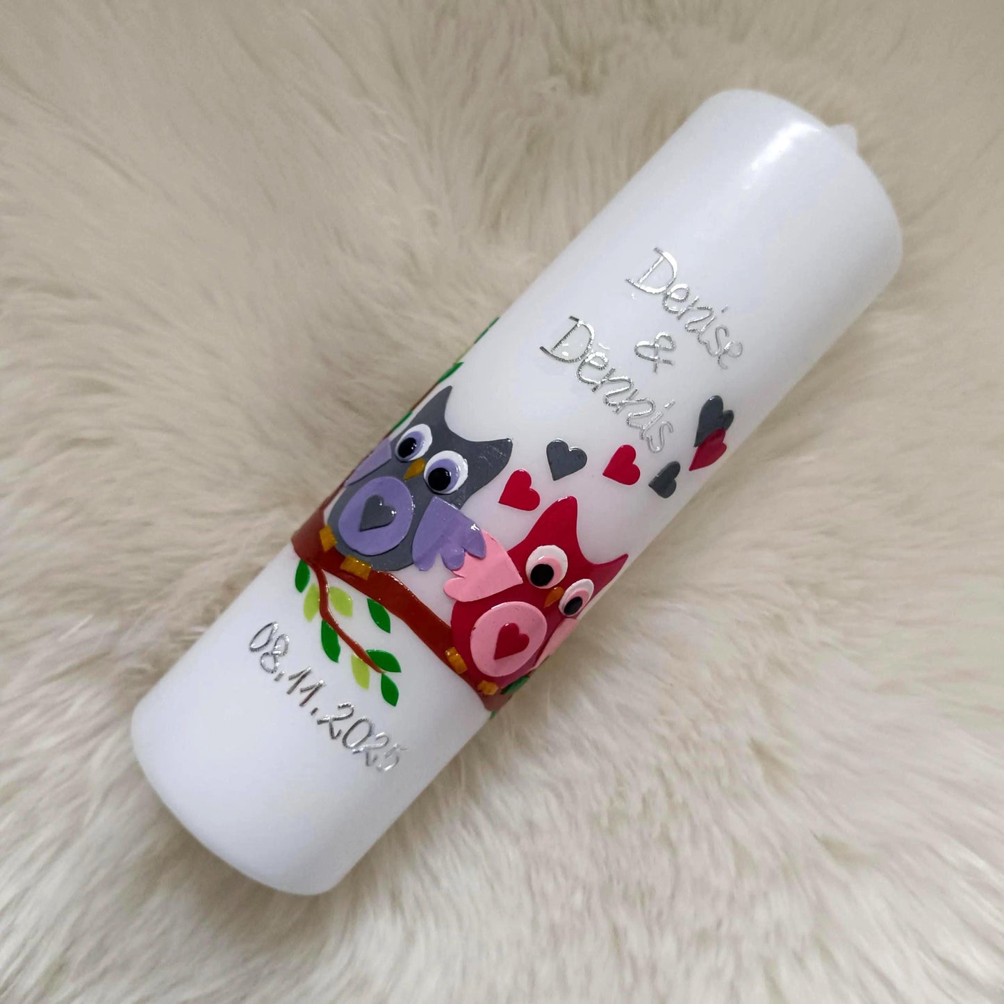 Hochzeitskerze Eulen, inkl. Beschriftung