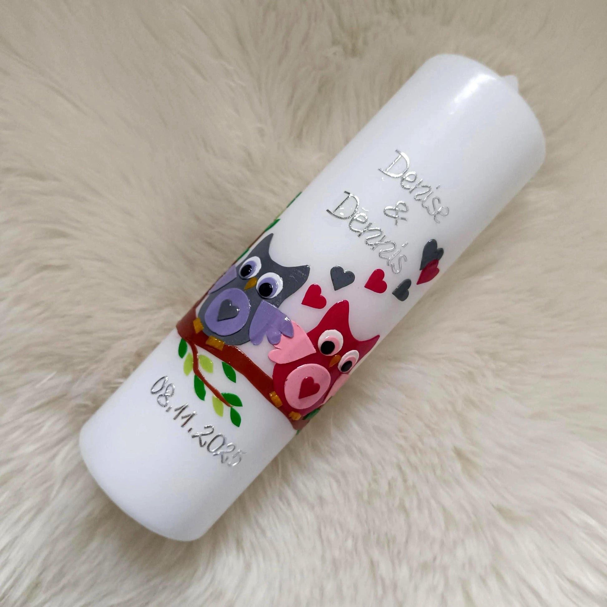 Hochzeitskerze Eulen, inkl. Beschriftung