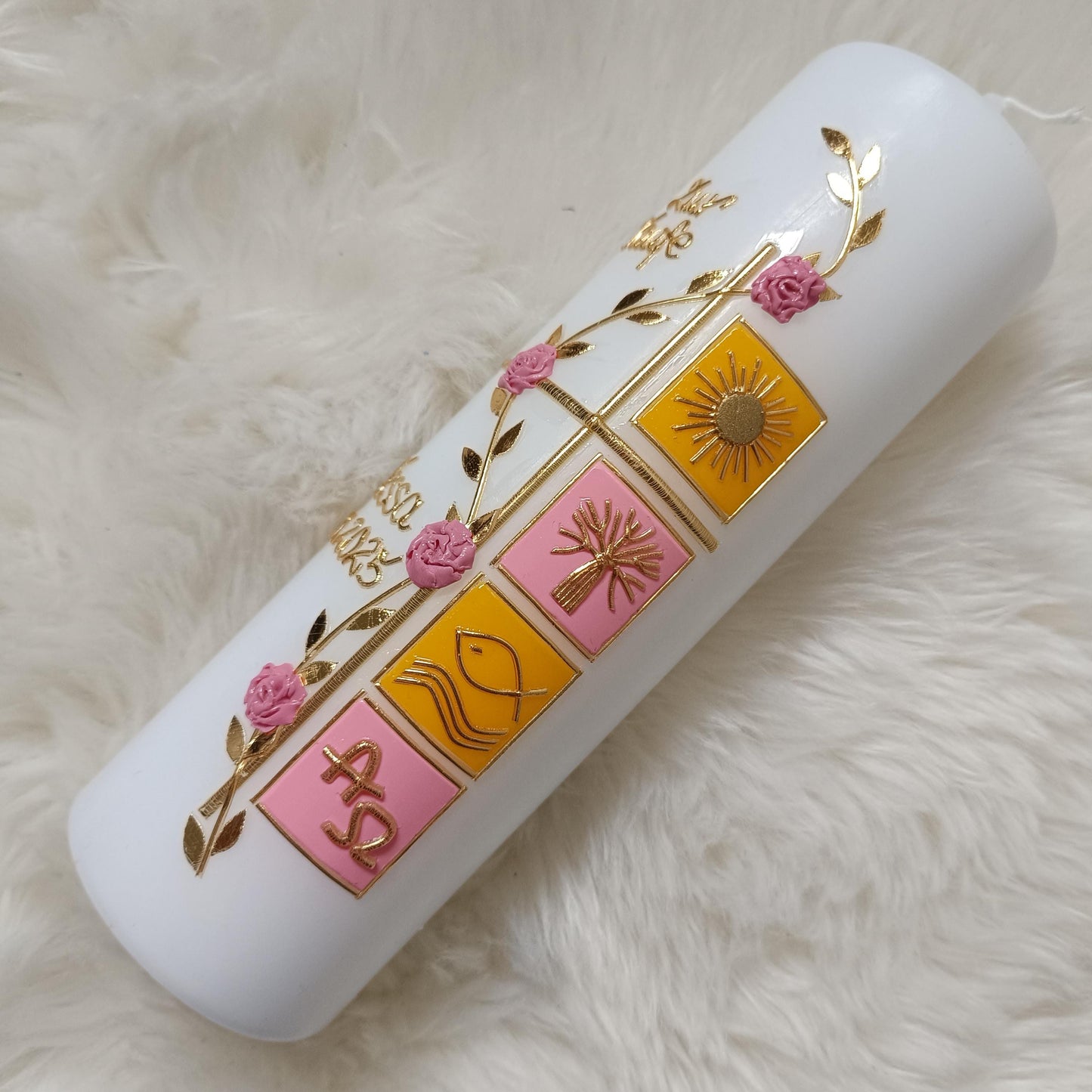 Taufkerze Mädchen Rosa-Gelb