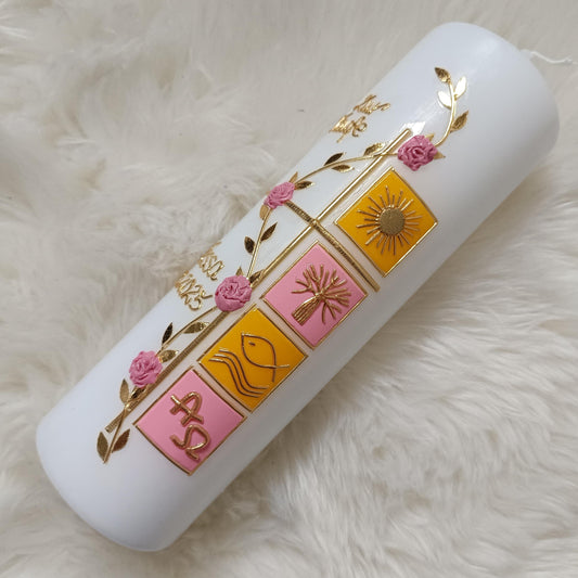Taufkerze Mädchen Rosa-Gelb