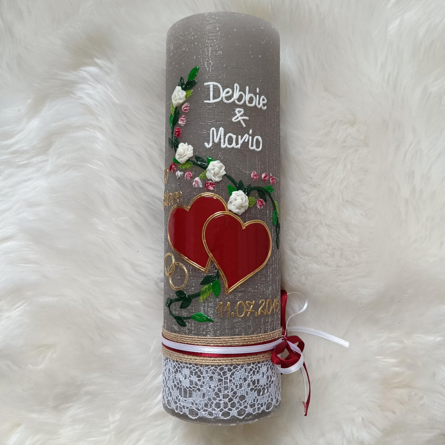 Hochzeitskerze Rustikal Rustica, Hochzeitkerze, Brautkerze, Wedding candle, Liebende Herzen, inkl Wachsbeschriftung