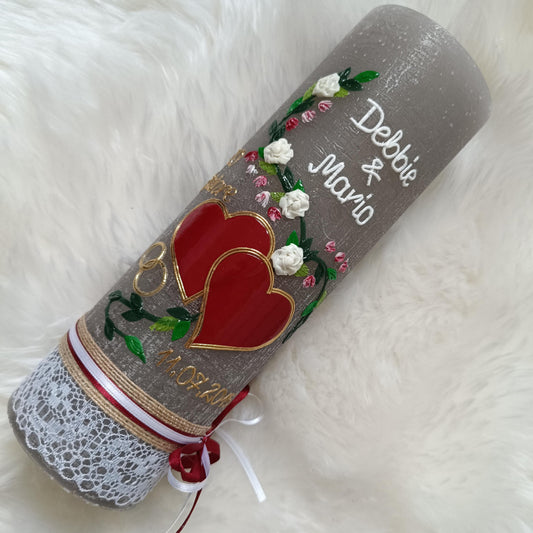 Hochzeitskerze Rustikal Rustica, Hochzeitkerze, Brautkerze, Wedding candle, Liebende Herzen, inkl Wachsbeschriftung