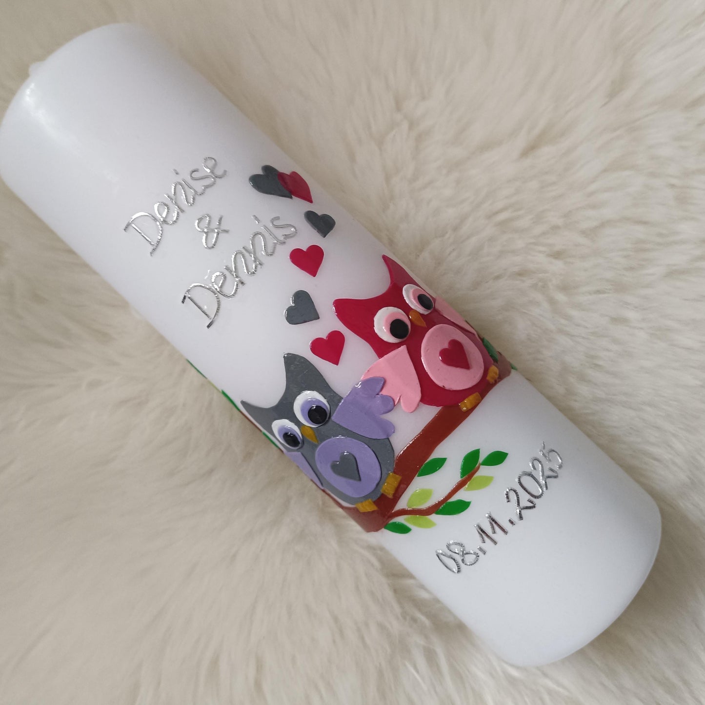 Hochzeitskerze Eulen, inkl. Beschriftung