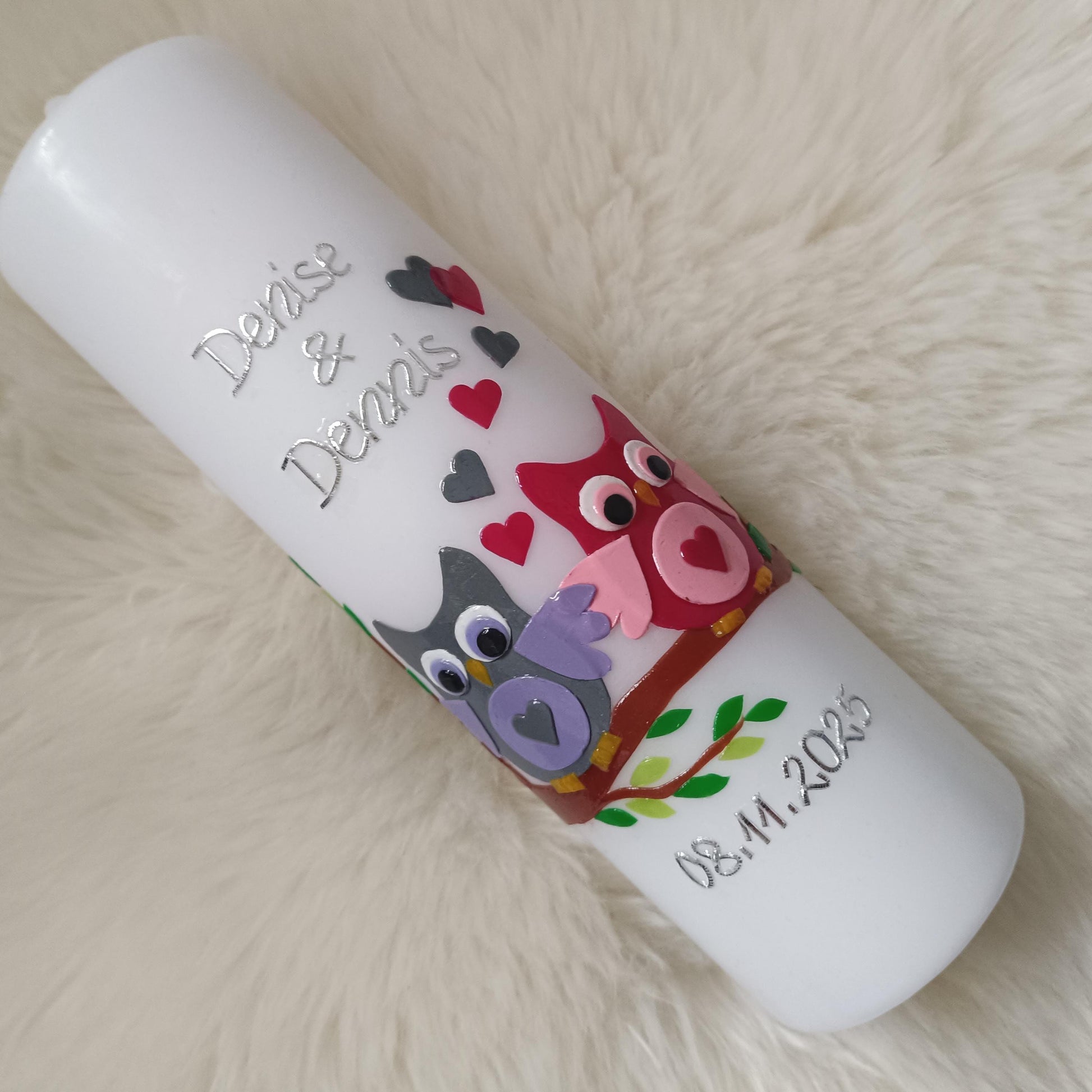 Hochzeitskerze Eulen, inkl. Beschriftung