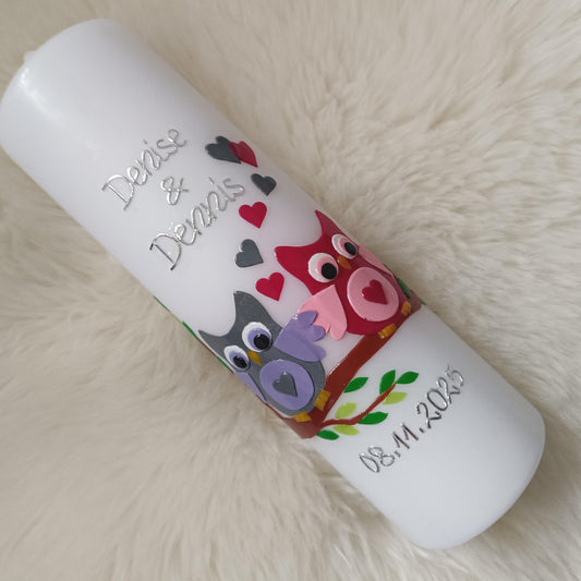Hochzeitskerze Eulen, inkl. Beschriftung